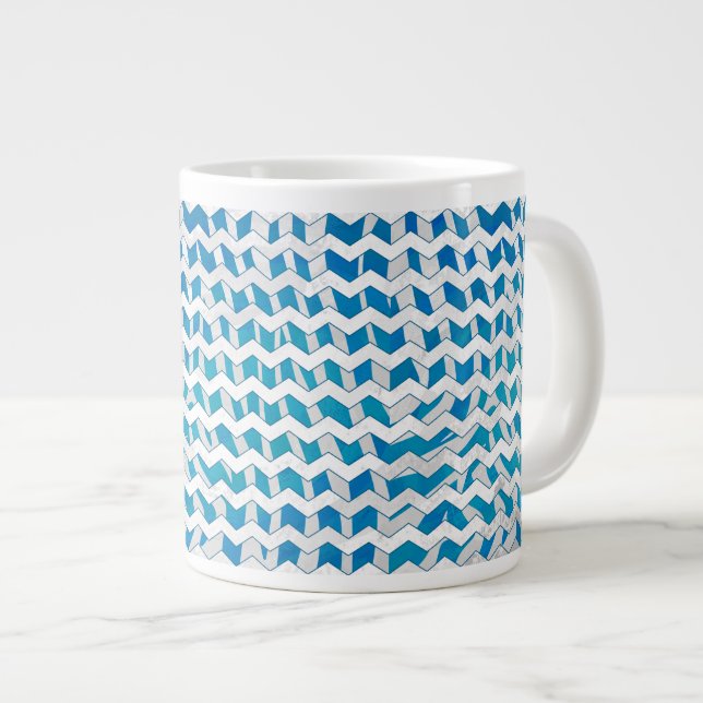 Caneca De Café Grande Zebra Blue e White Chevron (Frente Esquerda)