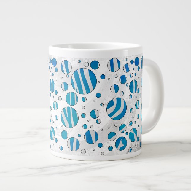 Caneca De Café Grande Zebra Bolinhas branca e azul (Frente Esquerda)