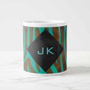 Caneca De Café Grande Zebra Brown e Teal com Monograma