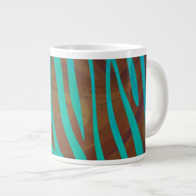 Caneca De Café Grande Zebra Brown e Teal Impressão (Frente Esquerda)
