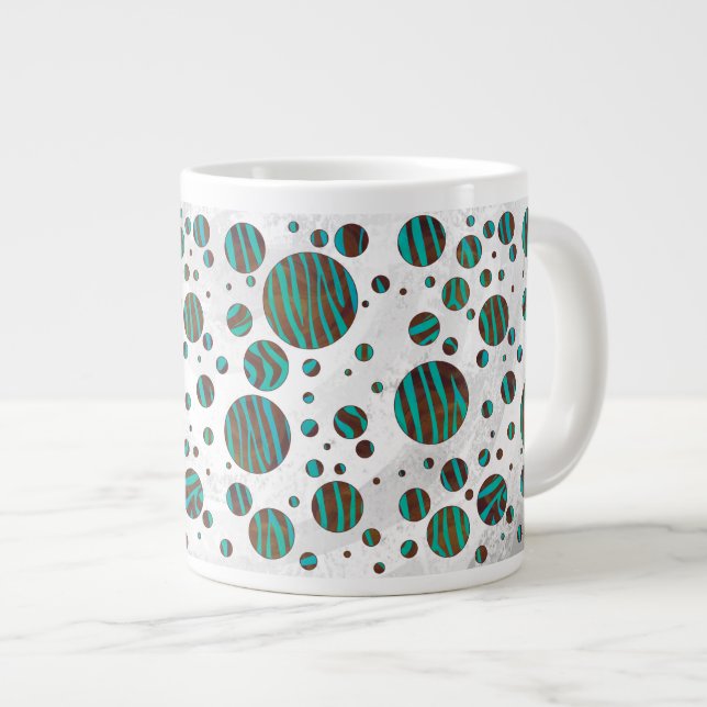 Caneca De Café Grande Zebra da Bolinhas Castanho e Teal (Frente Esquerda)