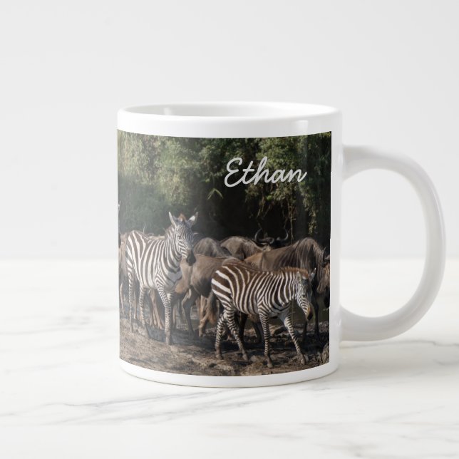 Caneca De Café Grande Zebra Herd Personalize Nome Seriamente (Direita)