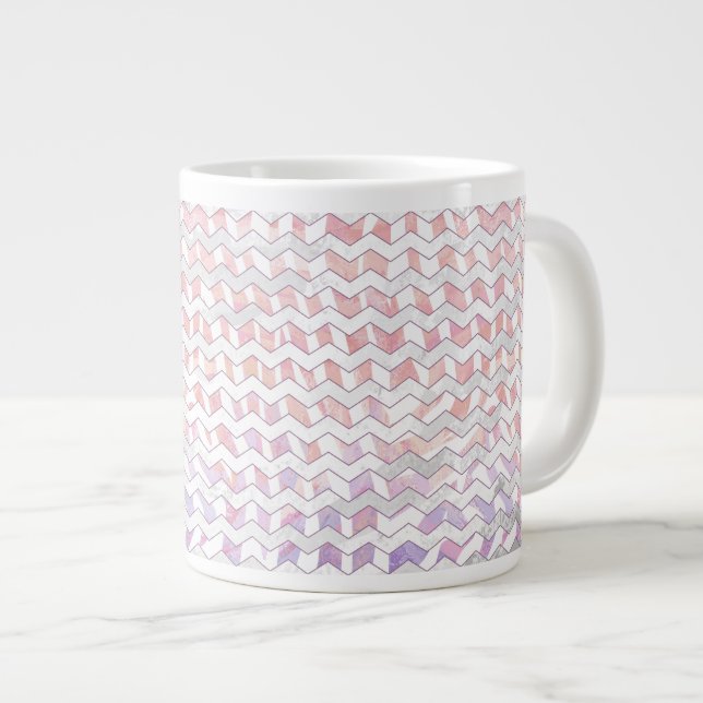 Caneca De Café Grande Zebra Rosa e White Chevron (Frente Esquerda)
