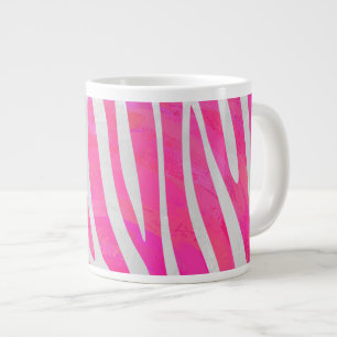 Caneca De Café Grande Zebra, rosa-quente e Impressão branco