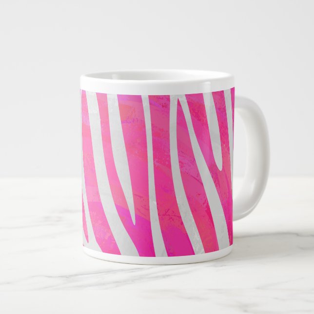 Caneca De Café Grande Zebra, rosa-quente e Impressão branco (Frente Esquerda)