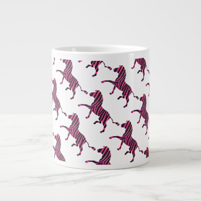 Caneca De Café Grande Zebra Silhouette Impressão preto e rosa quente (Frente)