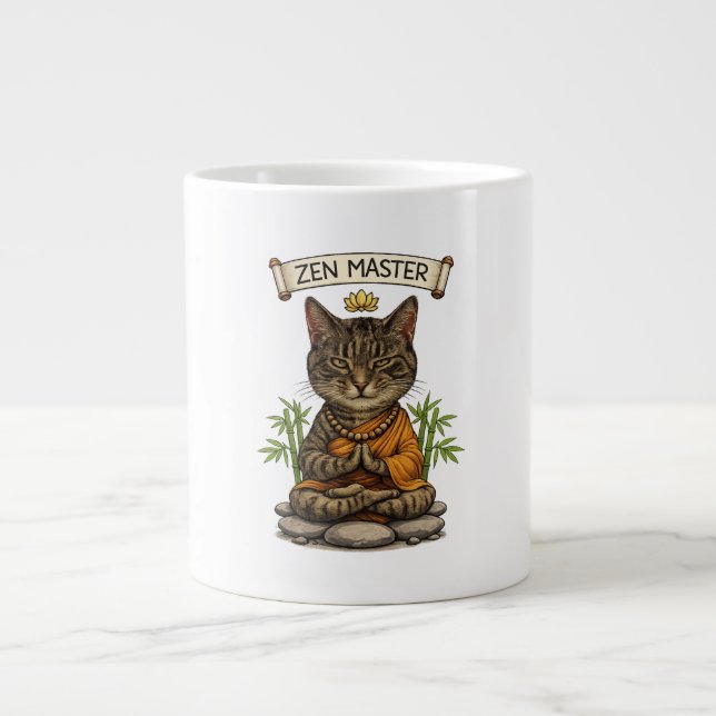 Caneca De Café Grande Zen Master Cat Funny Chill Gray Tabby Cat Gift  (Frente)