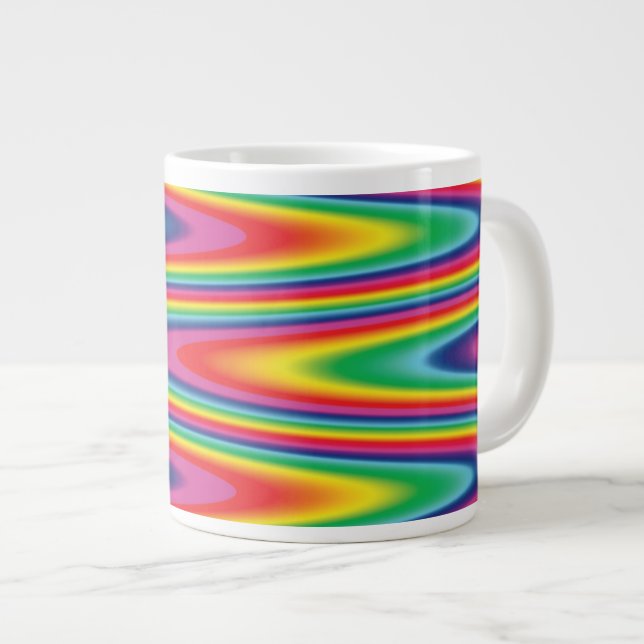 Caneca De Café Grande Zig Zag Padrão Psicodélico do Arco-Íris (Frente Esquerda)