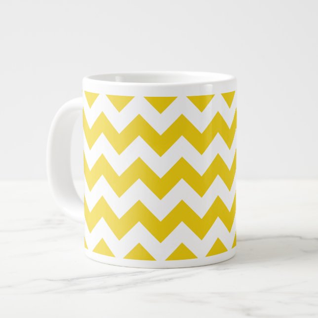 Caneca De Café Grande Zigzag Amarelo, Chevron Amarelo, Padrão Geométrico (Frente Esquerda)