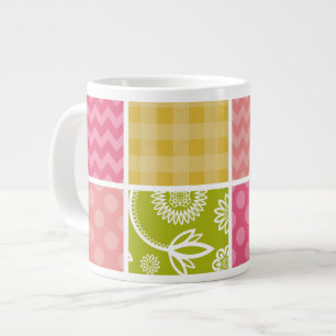 Caneca De Café Grande Zigzag, Chevron, Bolinhas, Gingham, Patchwork