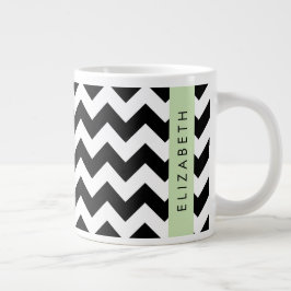 Caneca De Café Grande Zigzag preto-e-branco, padrão Chevron, seu nome