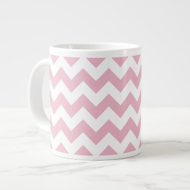 Caneca De Café Grande Zigzag Rosa, Chevron Rosa, Padrão Geométrico (Frente Esquerda)