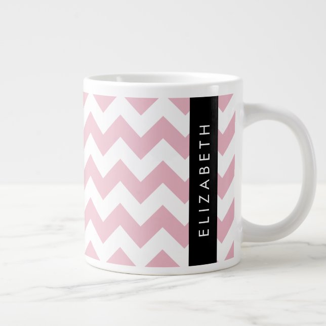 Caneca De Café Grande Zigzag Rosa, Chevron Rosa, Padrão Onda, Seu Nome (Direita)