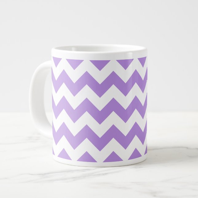 Caneca De Café Grande Zigzag Roxo, Chevron Roxo, Padrão Geométrico (Frente Esquerda)