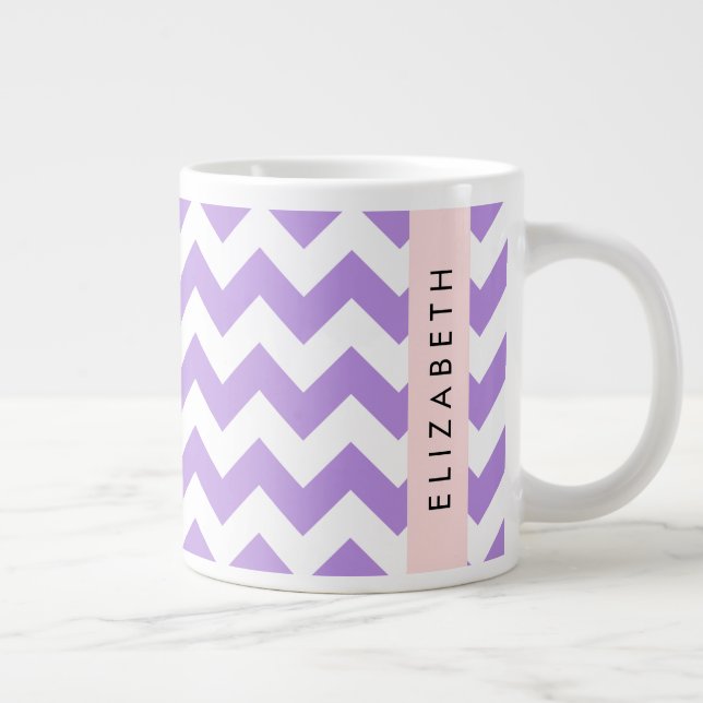 Caneca De Café Grande Zigzag Roxo, Chevron Roxo, Seu Nome (Direita)