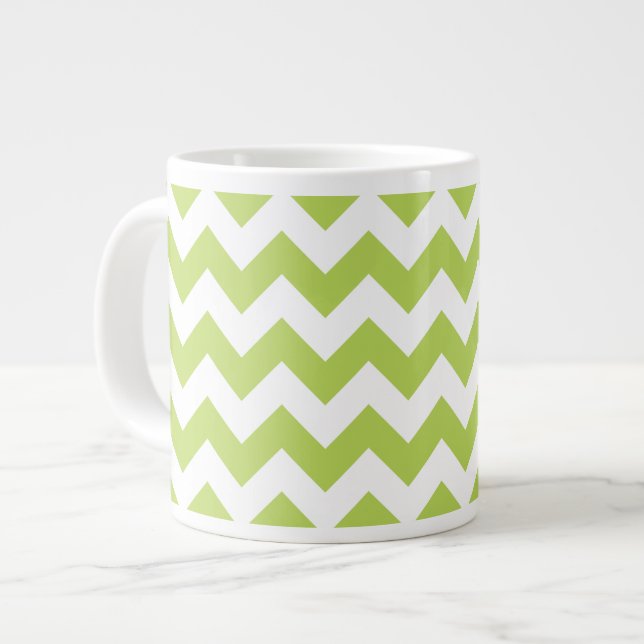 Caneca De Café Grande Zigzag Verde, Chevron Verde, Padrão Geométrico (Frente Esquerda)