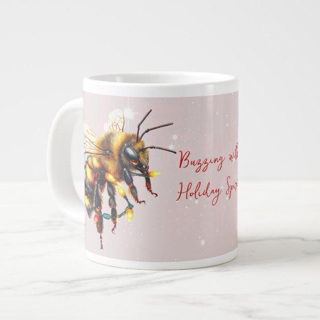 Caneca De Café Grande Zumbindo Com Espírito De Feriado Abelhas Emaranhad (Frente Esquerda)