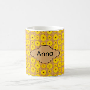 Caneca De Café Grandes e Pequenos Girassóis em Aniagem