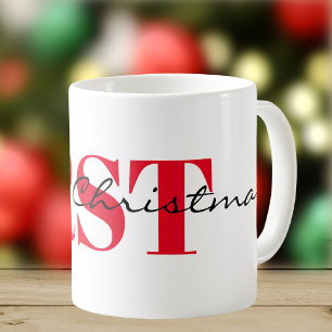 Caneca De Café Grandes Iniciais Vermelhas e Feliz Natal Clássico
