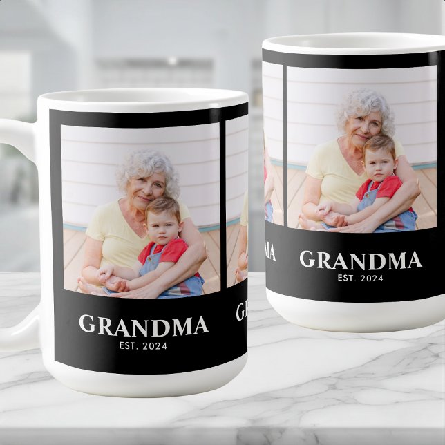 Caneca De Café Grandm Established Bold Black 3 Photo Coffee Mug (Criador carregado)