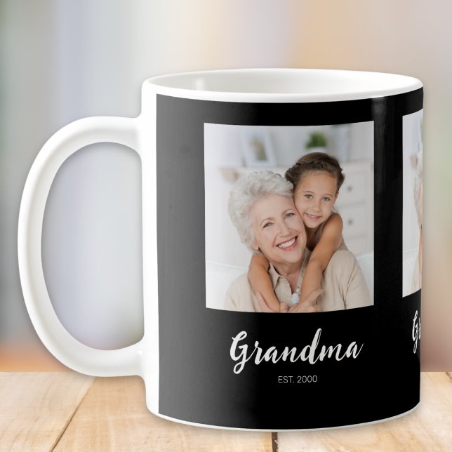 Caneca De Café Grandm Established Script Black 3 Photo Coffee Mug (Criador carregado)
