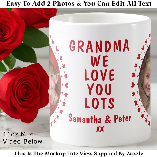 Caneca De Café Grandma Grandpa Family Two Photo Hearts Mug Custom (Criador carregado)