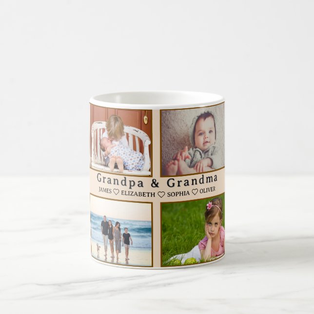 Caneca De Café Grandma & Grandpa Mug – Custom 8 Photos & Names (Centro)