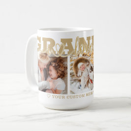 Caneca De Café GRANDMA I Love You 3 Photo Collage Dourado