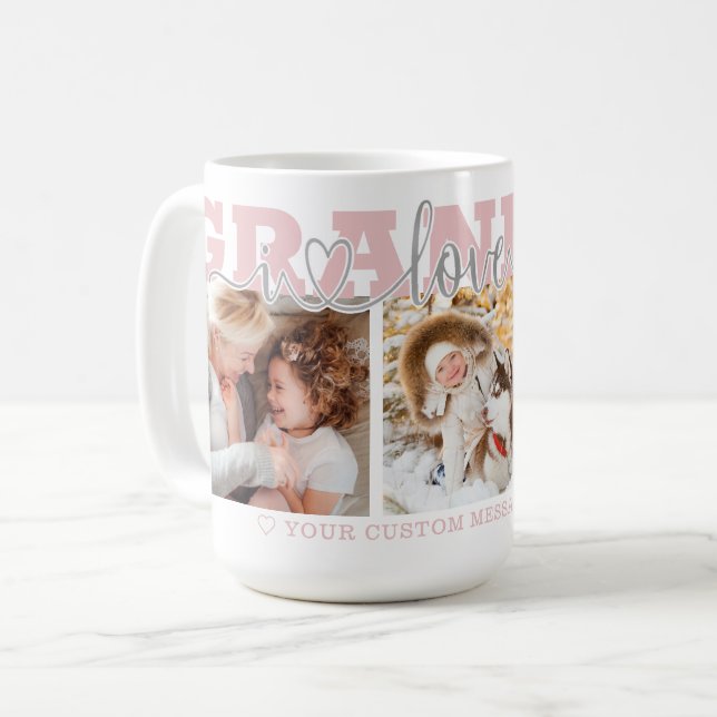 Caneca De Café GRANDMA I Love You 3 Photos Pink (Frente Esquerda)