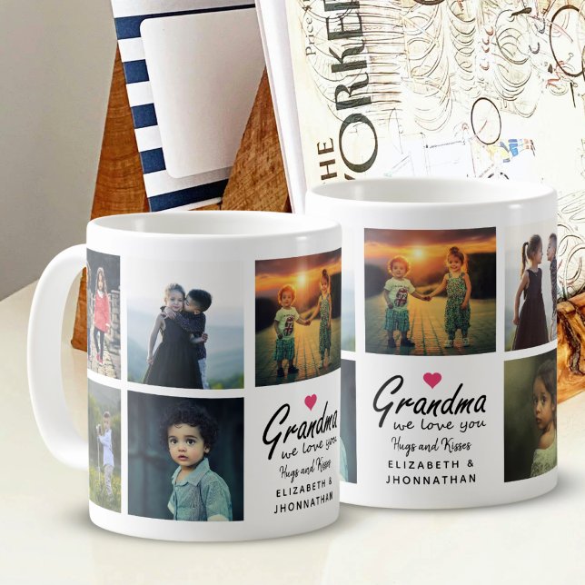 Caneca De Café Grandma we love you Script Grandkids Photo Collage (Criador carregado)