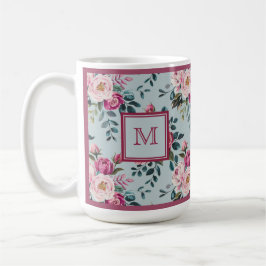 Caneca De Café Grandmillennial Dusty Rose Floral Custom Monogram