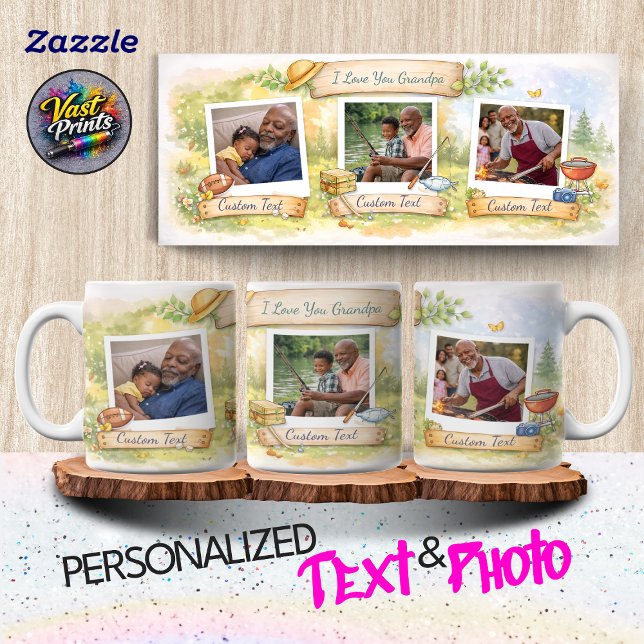 Caneca De Café Grandpa's Favorite Activities Custom Text Photo (Grandpa's Favorite Activities Custom Text Photo Coffee Mug)