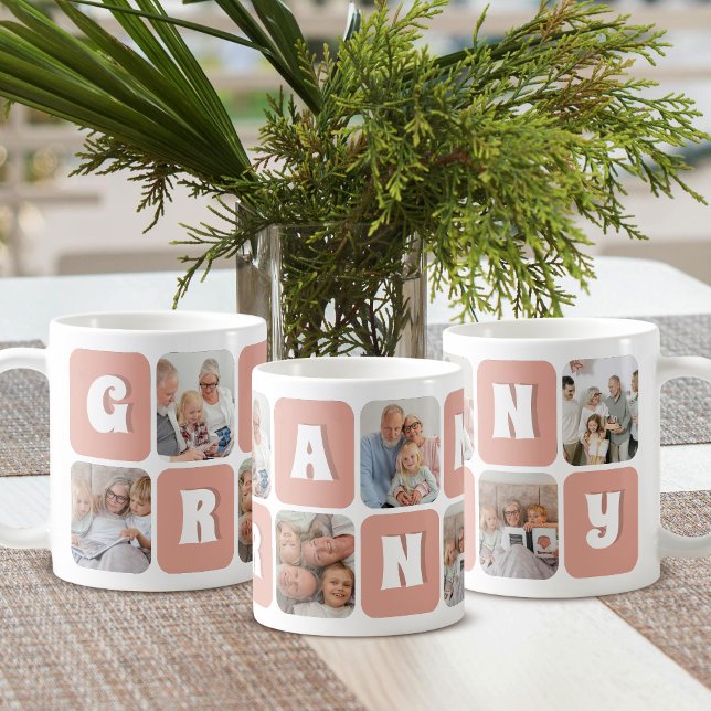 Caneca De Café Granny Photo Collage Retro Text 6 Picture Template (Criador carregado)