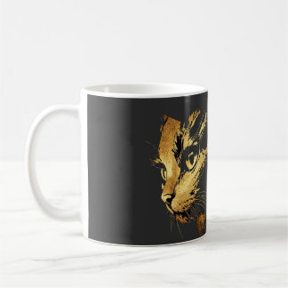 Caneca De Café Graphique Élégant Chat Noir et Or Texturé