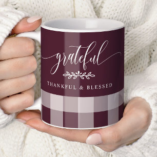 Caneca De Café Grateful Agradecido Abençoado Burgundy e Xadrez Br