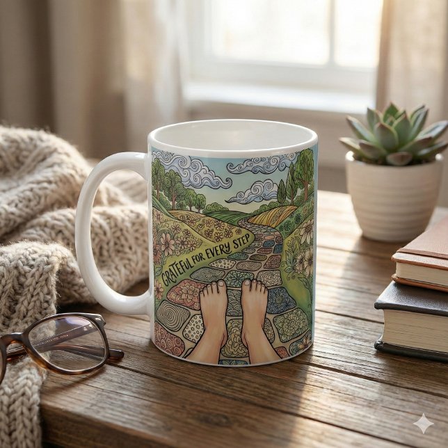 Caneca De Café Grateful For Every Step Personalized Coffee Mug (Encourage gratitude with this, "Grateful for every step" personalized mug! )