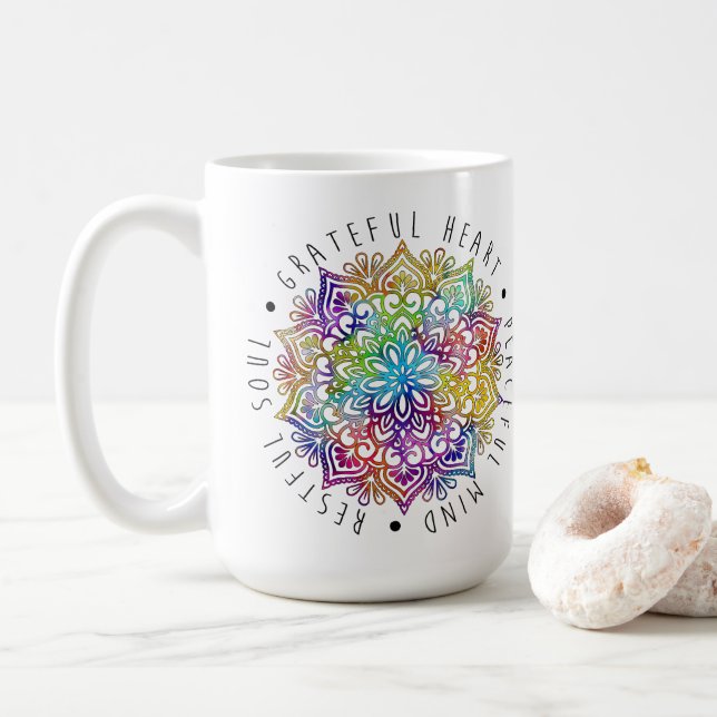 Caneca De Café Grateful Heart Peaceful Mind Restful Soul (Com Donut)