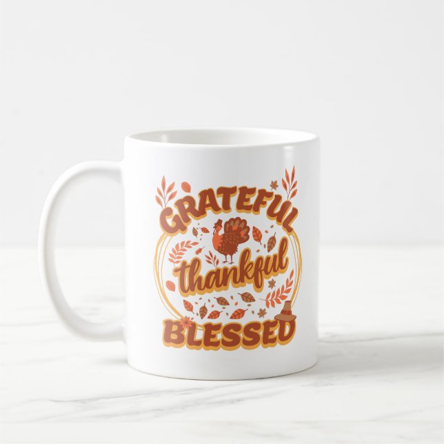 Caneca De Café Grateful Thankful Bênção Ação de Graças em 2024 (Esquerda)