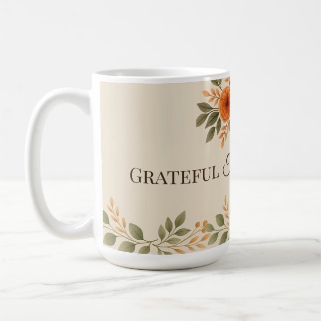 Caneca De Café Grateful Thankful Blessed Fall Floral (Esquerda)
