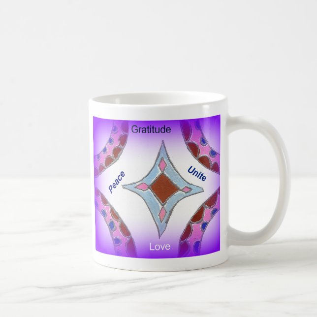 Caneca De Café "Gratidão Paz Amor Unir" Mandala Art Impressão (Direita)