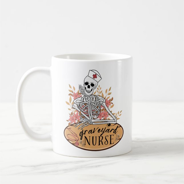 Caneca De Café Graveyard Shift Skeleton Nurse Mug (Esquerda)