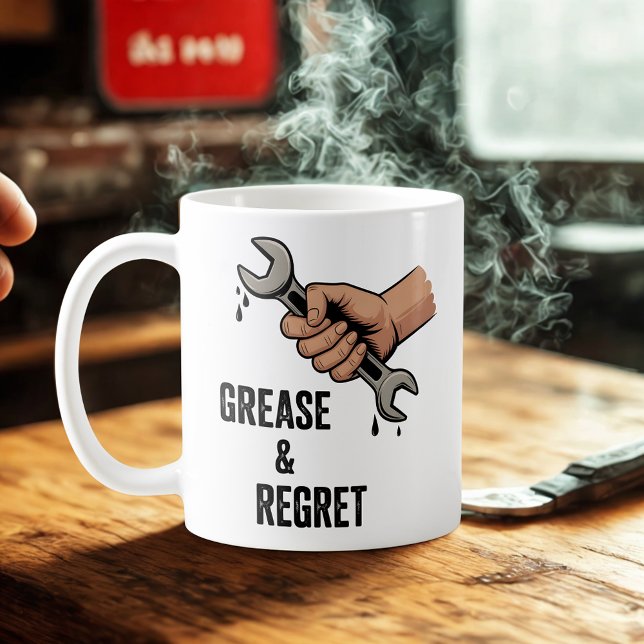 Caneca De Café Graxa & Arrependimento | Piada de Vida de Técnico (Criador carregado)