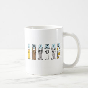 Caneca De Café Grazie Obrigado em Gatos de Cartoon Italianos