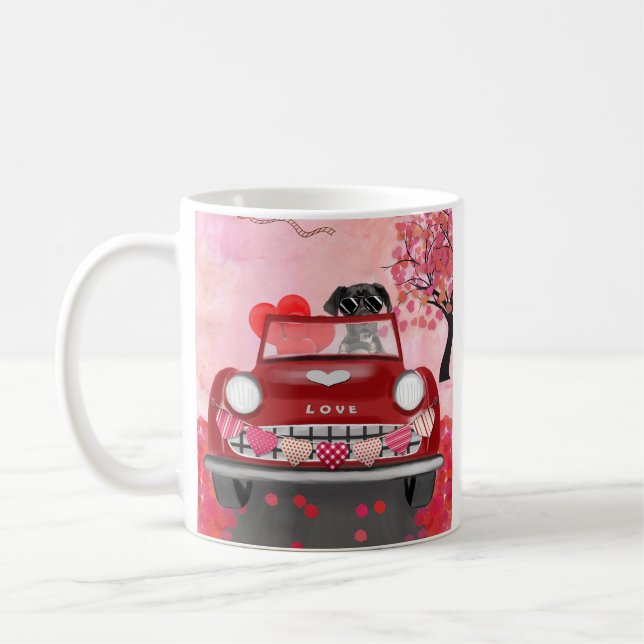 Caneca De Café Great Dane Dog Car with Hearts Valentine's  (Esquerda)