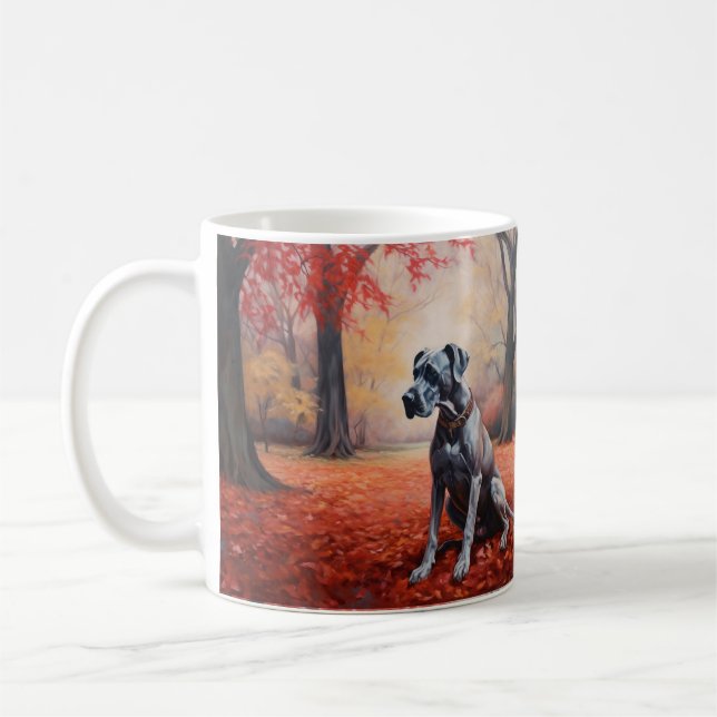 Caneca De Café Great Dane no Outono Folhas Caem Inspiram (Esquerda)