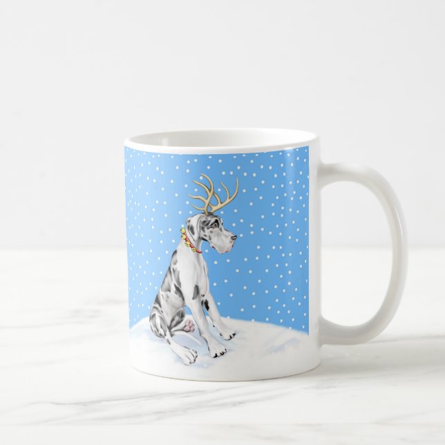 Caneca De Café Great Dane Reindeer Christmas Harlequin UC (Direita)