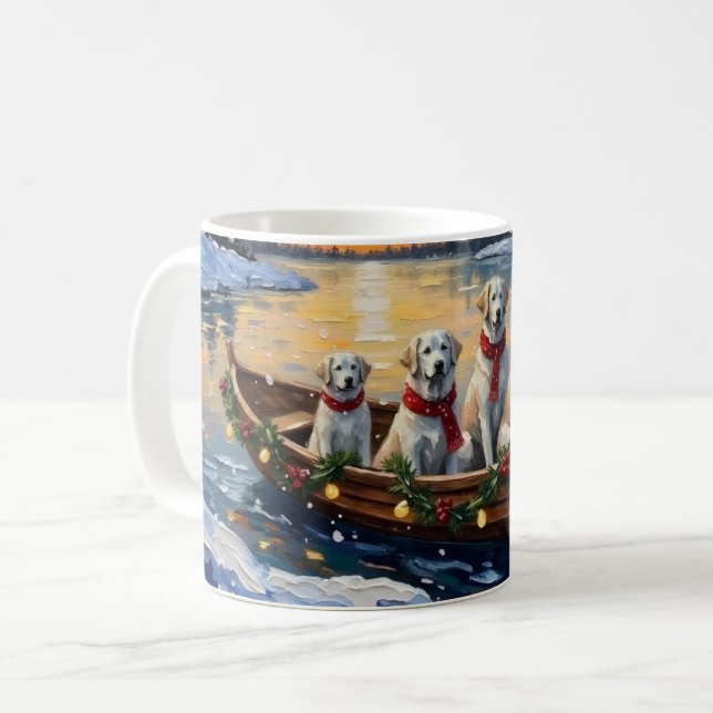 Caneca De Café Great Pyrenees Christmas Boat Holiday (Frente Esquerda)