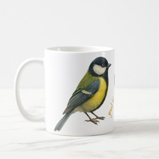 Caneca De Café Great Tit Mug – Personalized Garden Bird Illustrat (Esquerda)