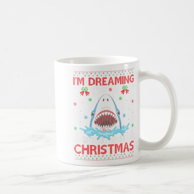 Caneca De Café Great White Shark Ugly Xmas Sweater Shark Fishing  (Direita)