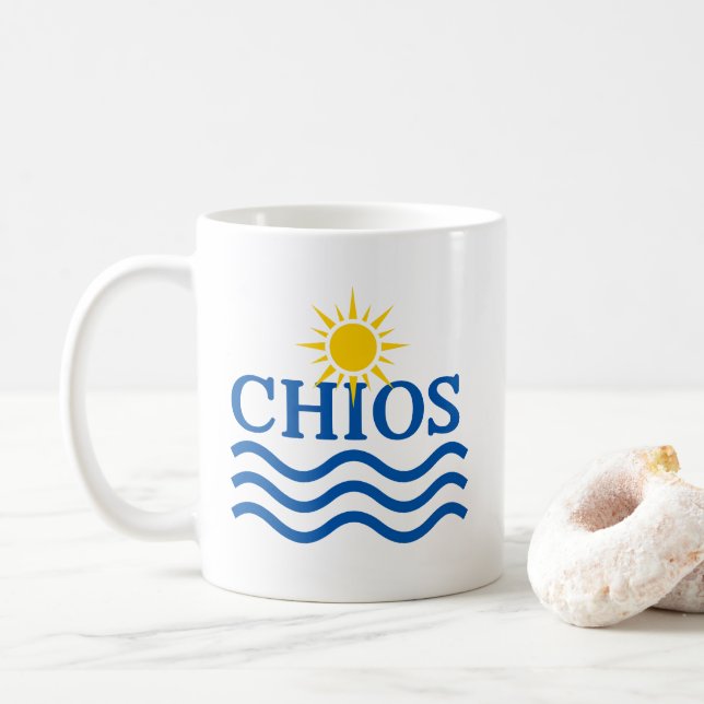 Caneca De Café GRÉCIA CHIOS, ondas Sun (Com Donut)